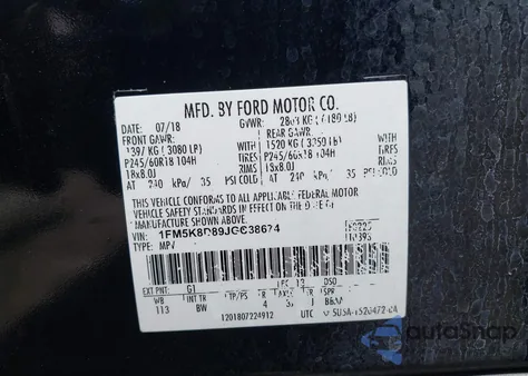 2018 Ford Explorer Xlt from USA, damaged, VIN 1FM5K8D89JGC38674